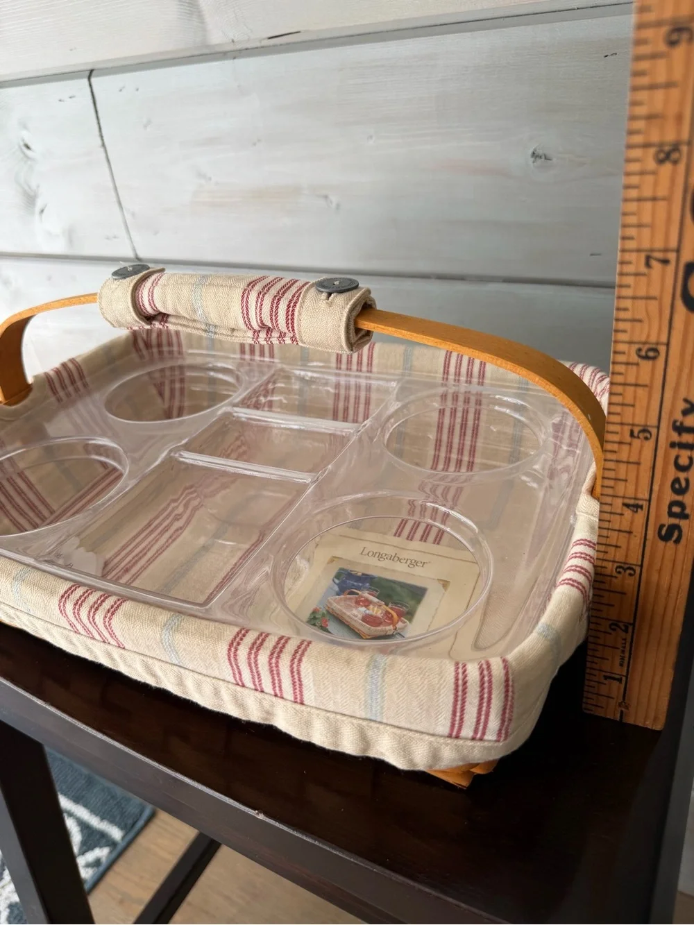 Longaberger Back Porch Basket 2 protectors and striped liner